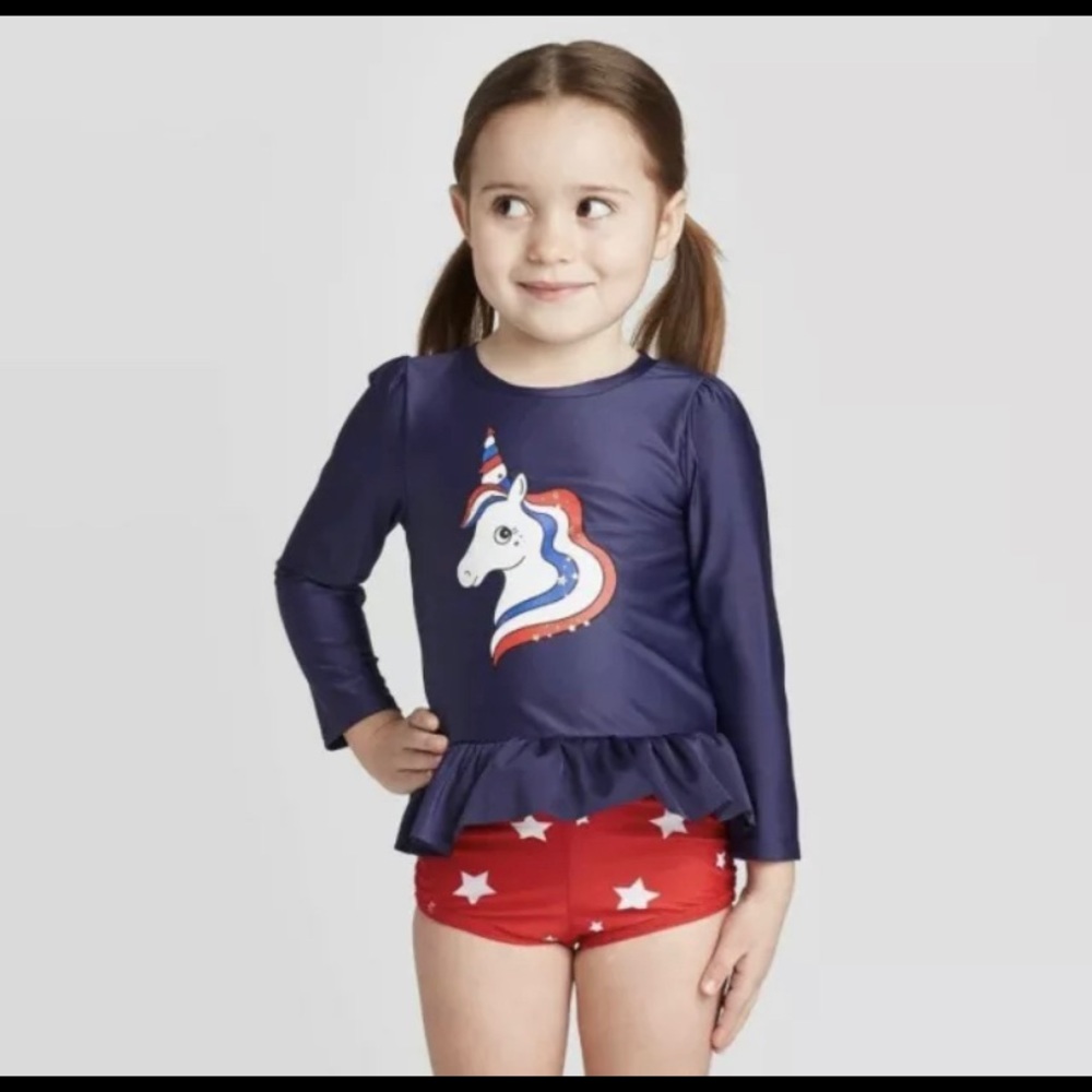 Girls Unicorn Rash Guard Bathing Suit ~ NEW